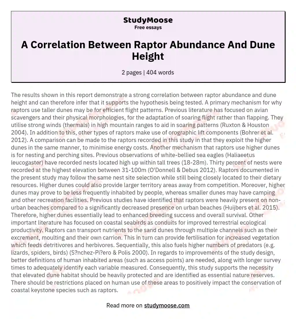 A Correlation Between Raptor Abundance And Dune Height essay