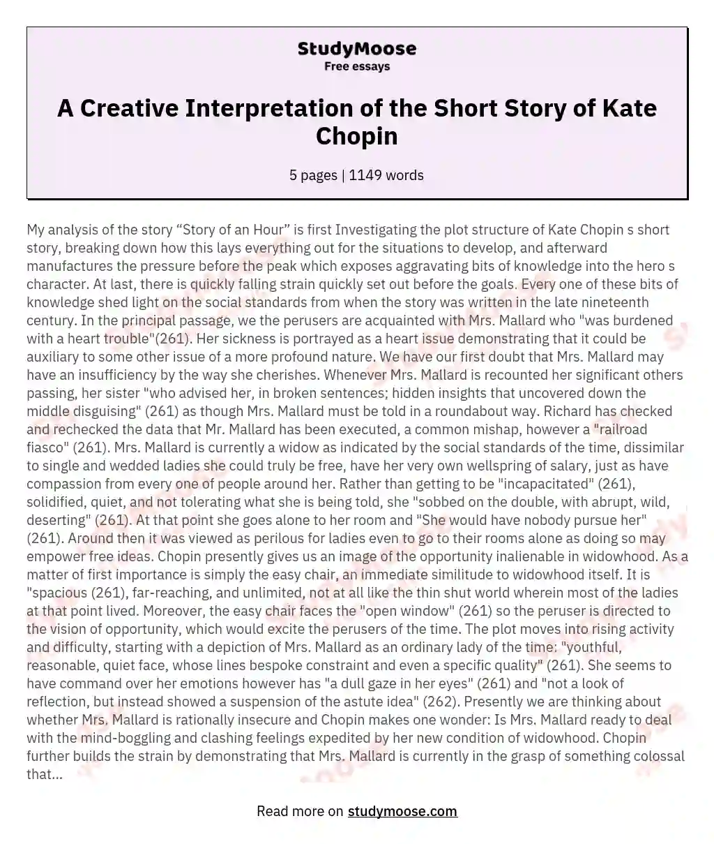 A Creative Interpretation of the Short Story of Kate Chopin essay