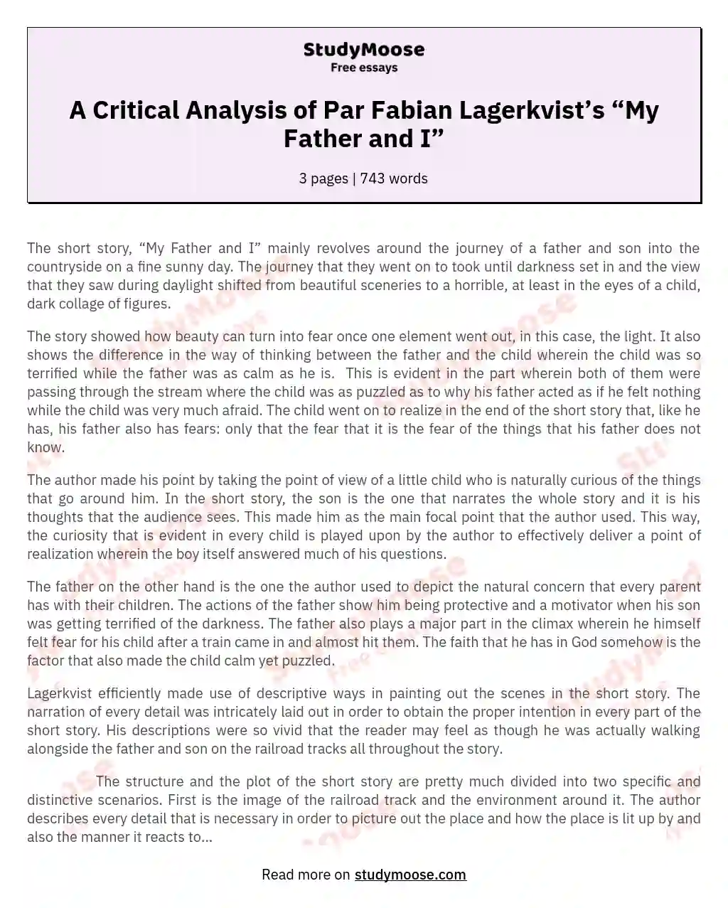 A Critical Analysis of Par Fabian Lagerkvist’s “My Father and I” essay