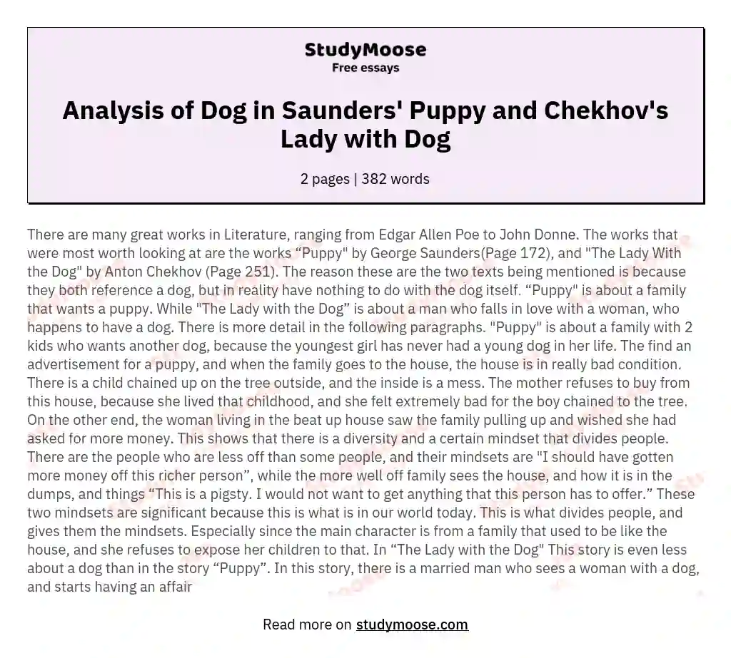 Analysis of Dog in Saunders' Puppy and Chekhov's Lady with Dog essay