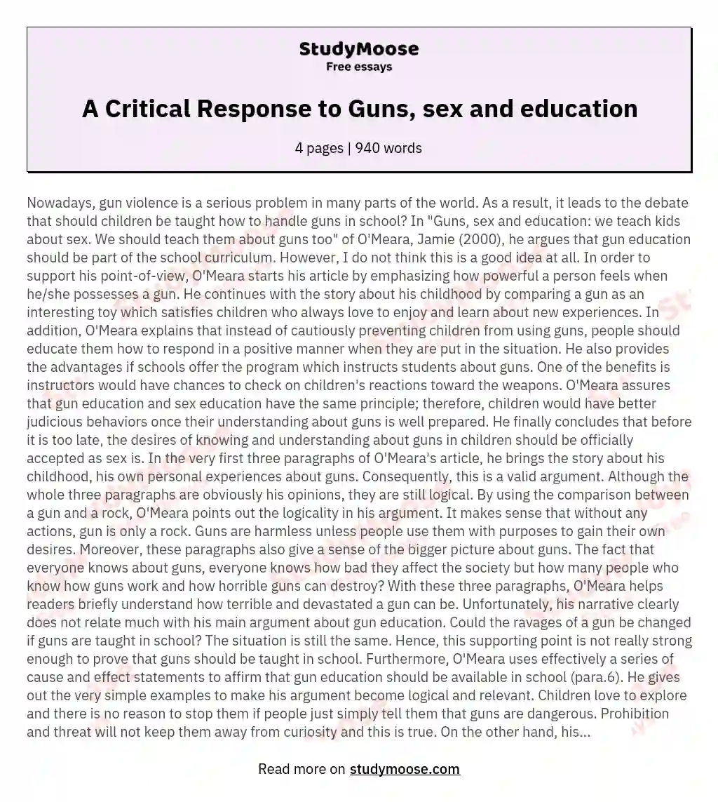 A Critical Response to Guns, sex and education essay