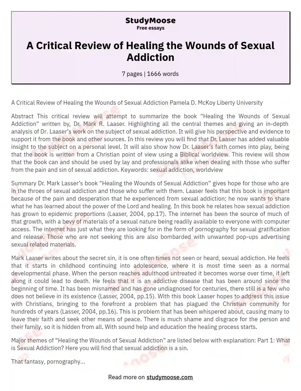 A Critical Review of Healing the Wounds of Sexual Addiction essay