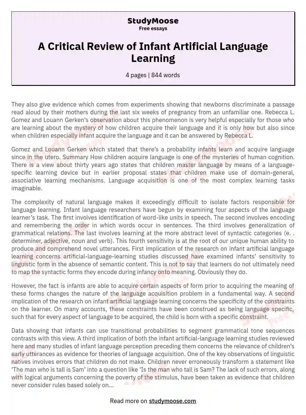 A Critical Review of Infant Artificial Language Learning essay