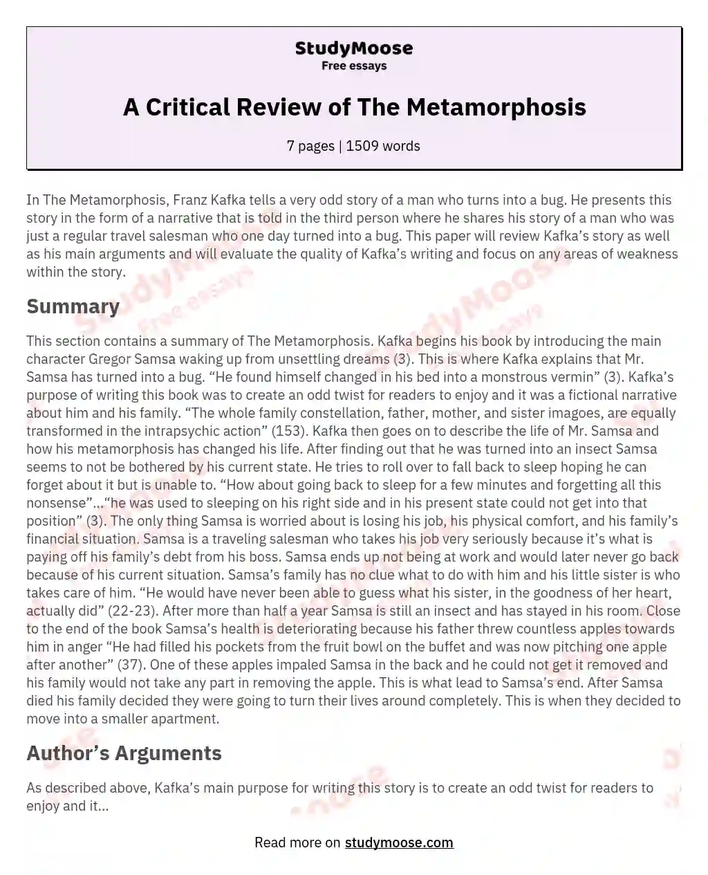 metamorphosis analysis essay