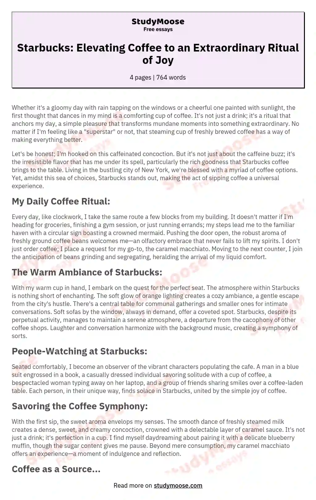 Starbucks: Elevating Coffee to an Extraordinary Ritual of Joy essay