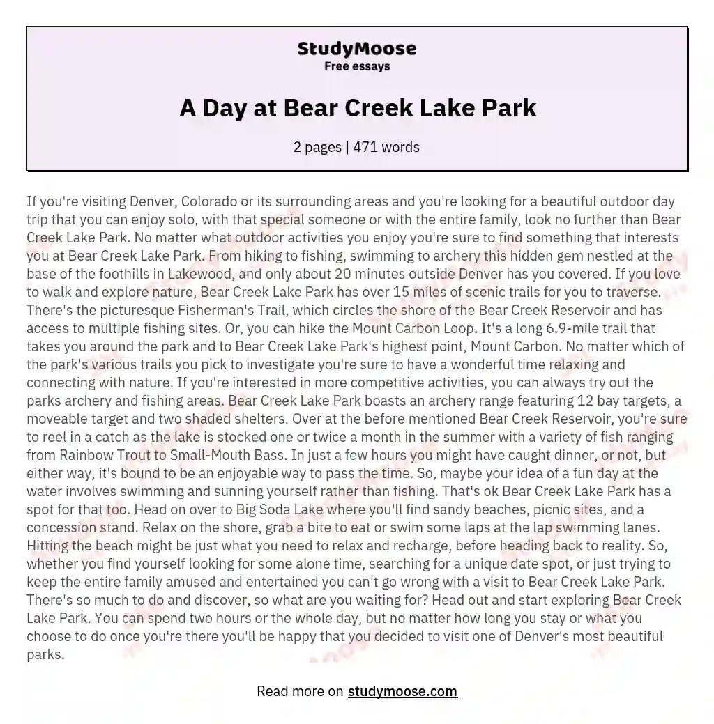 A Day at Bear Creek Lake Park essay