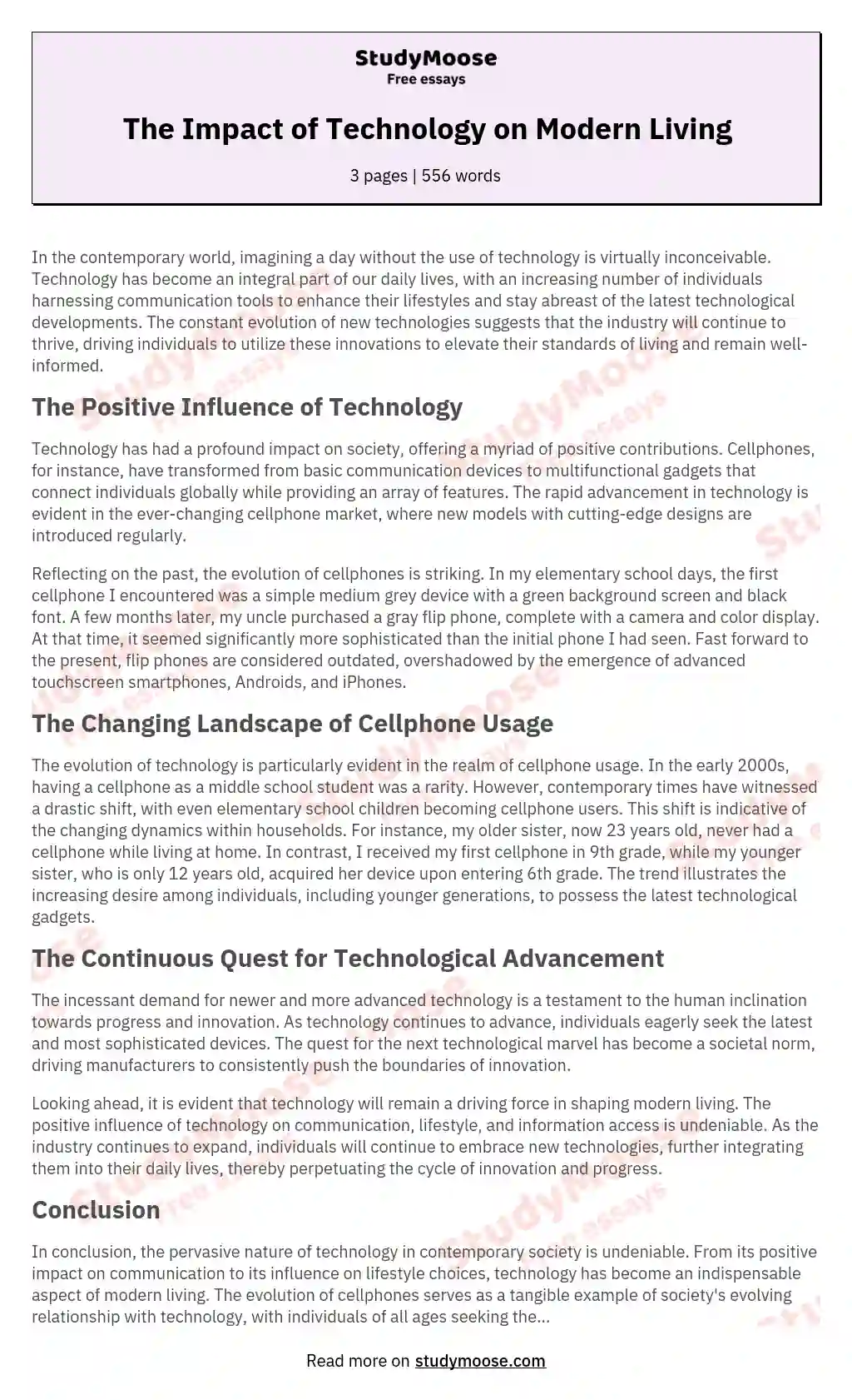 The Impact of Technology on Modern Living essay