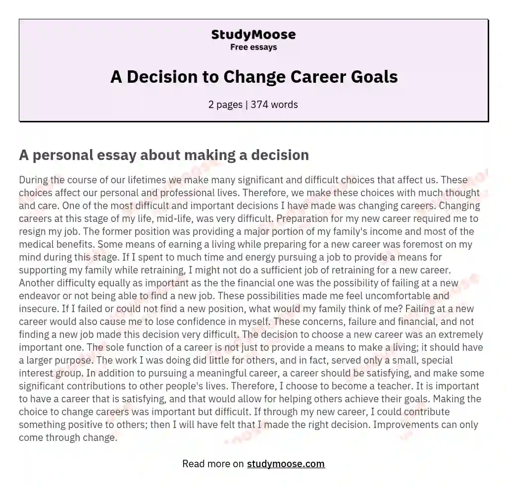 A Decision to Change Career Goals essay
