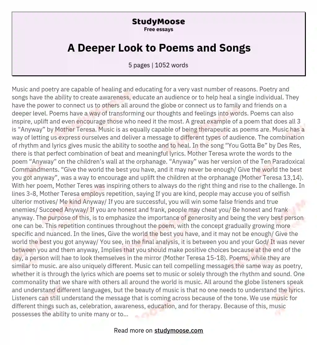 essay on a song