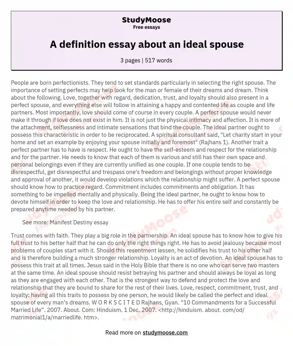 A definition essay about an ideal spouse
