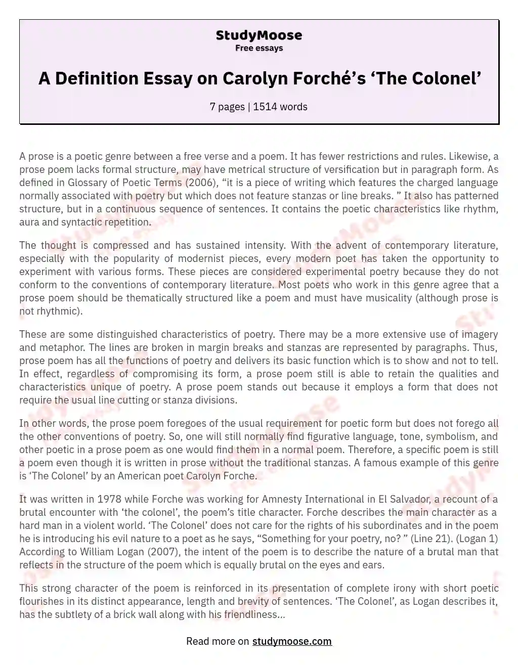 A Definition Essay on Carolyn Forché’s ‘The Colonel’ essay