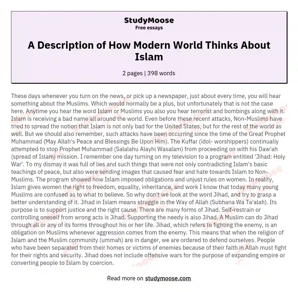 A Description of How Modern World Thinks About Islam essay