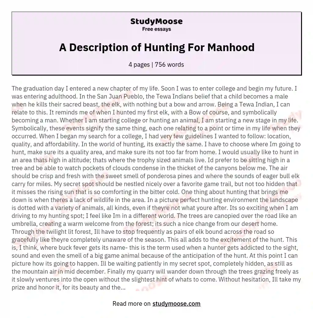 A Description of Hunting For Manhood essay