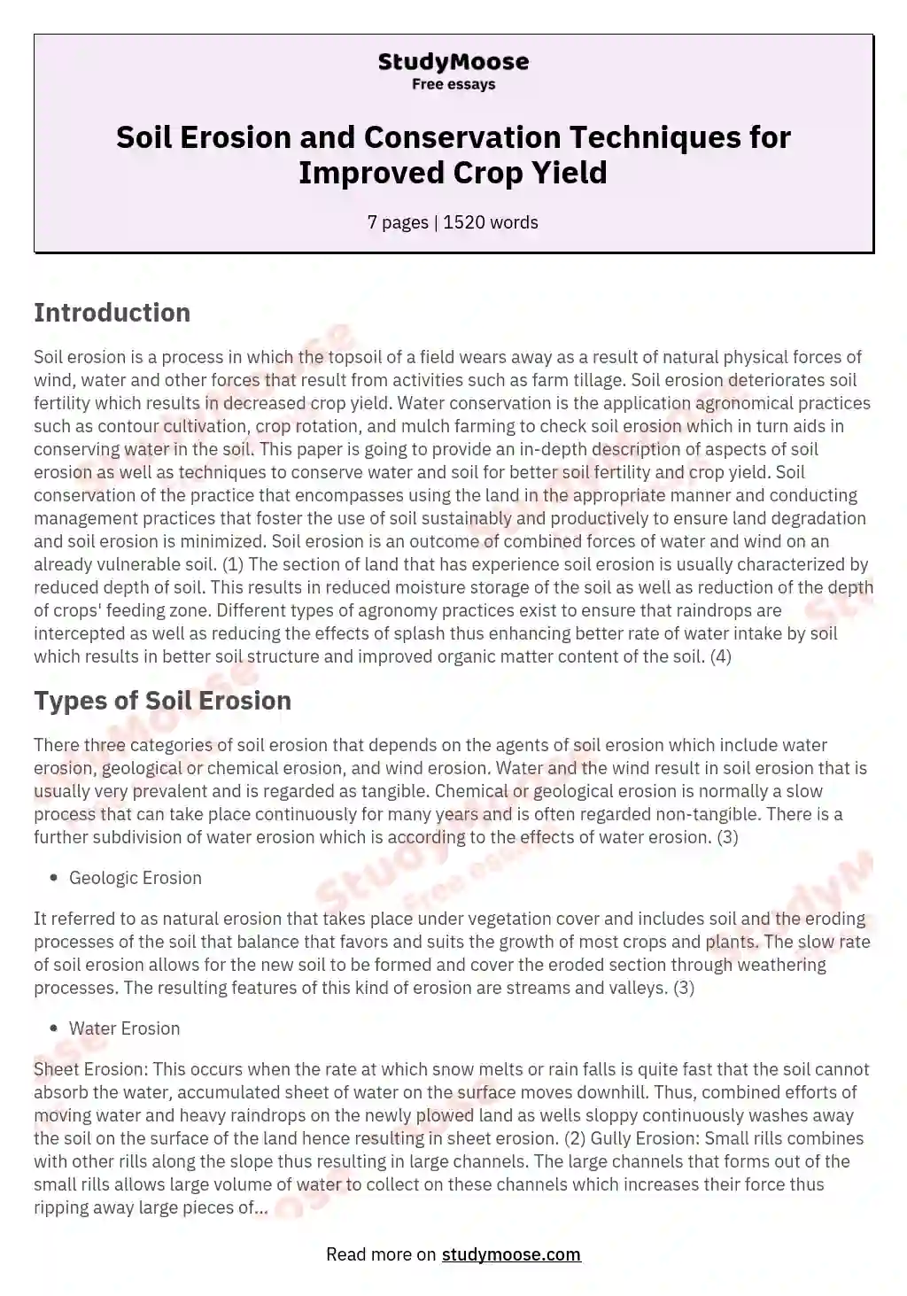 Soil Erosion and Conservation Techniques for Improved Crop Yield essay