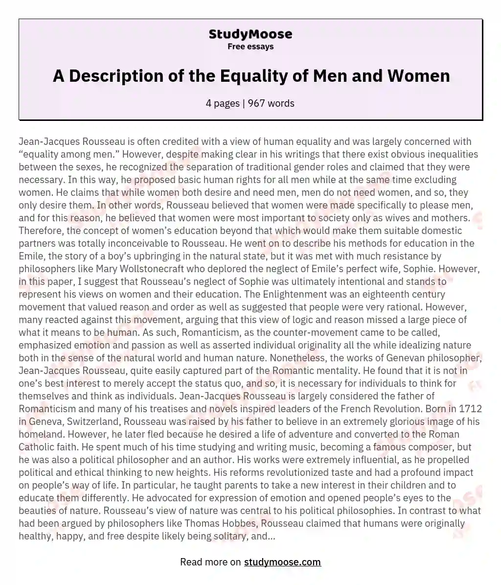 A Description of the Equality of Men and Women