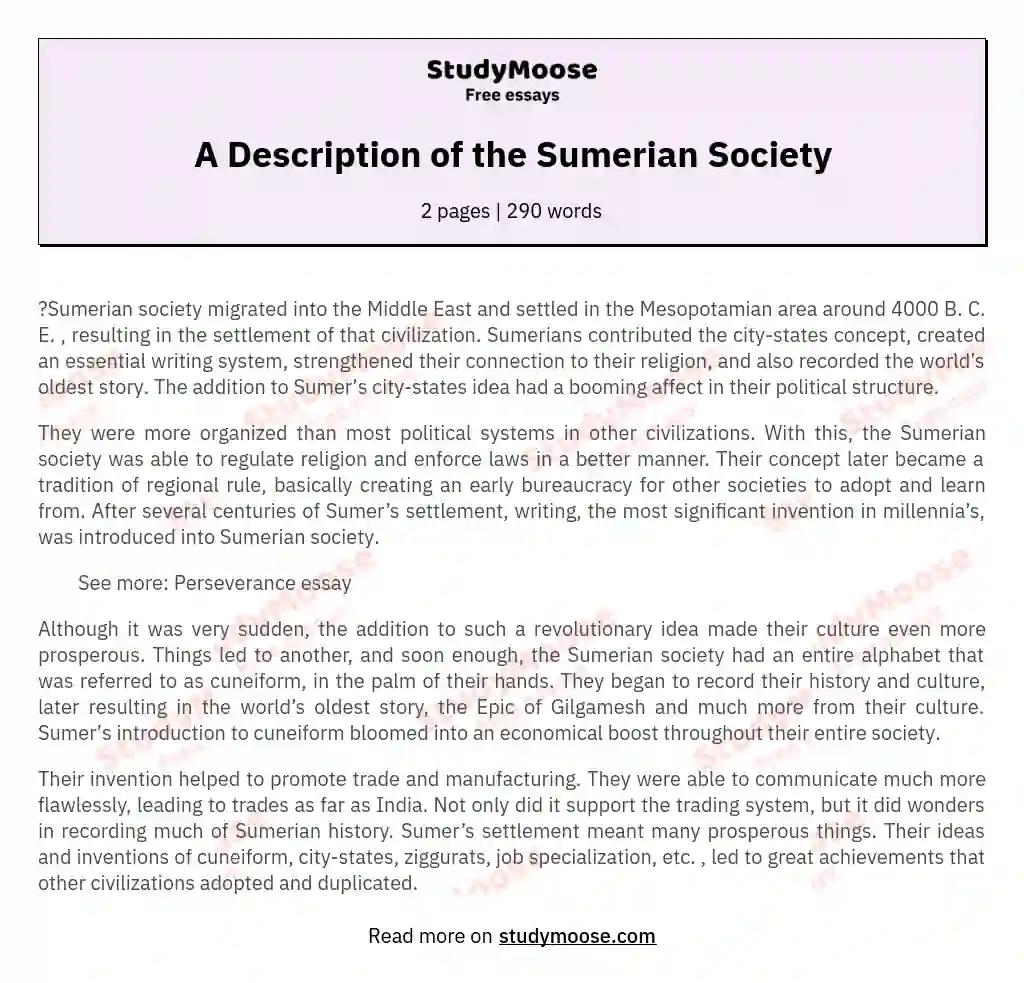 A Description of the Sumerian Society essay