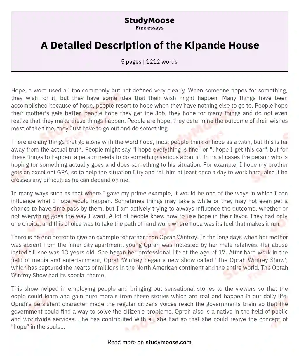 A Detailed Description of the Kipande House essay