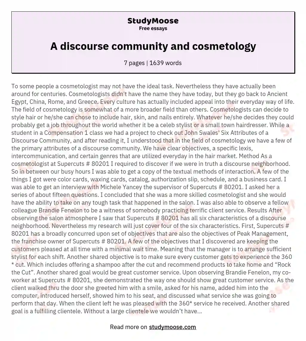 A discourse community and cosmetology