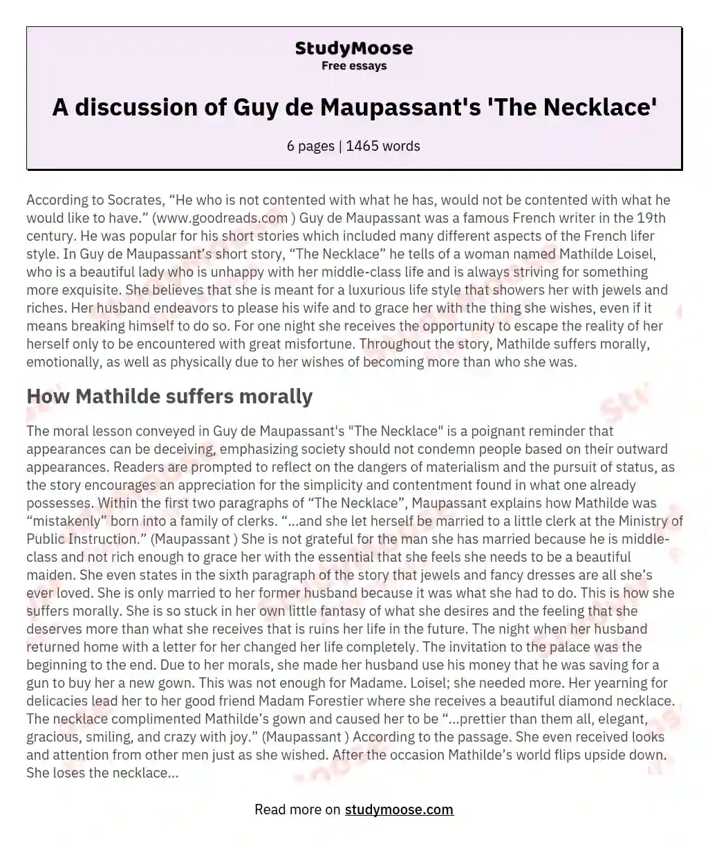 A discussion of Guy de Maupassant's 'The Necklace' essay