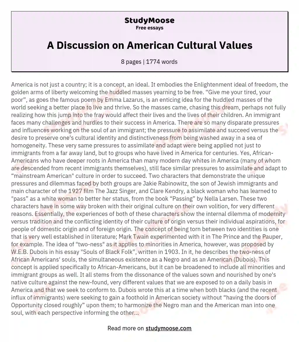A Discussion on American Cultural Values essay