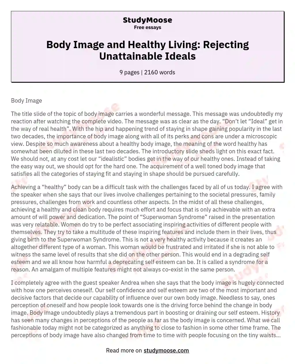 Body Image and Healthy Living: Rejecting Unattainable Ideals essay