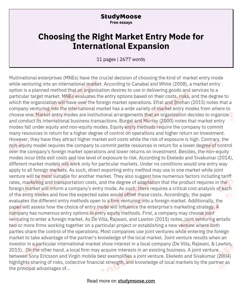 Choosing the Right Market Entry Mode for International Expansion essay