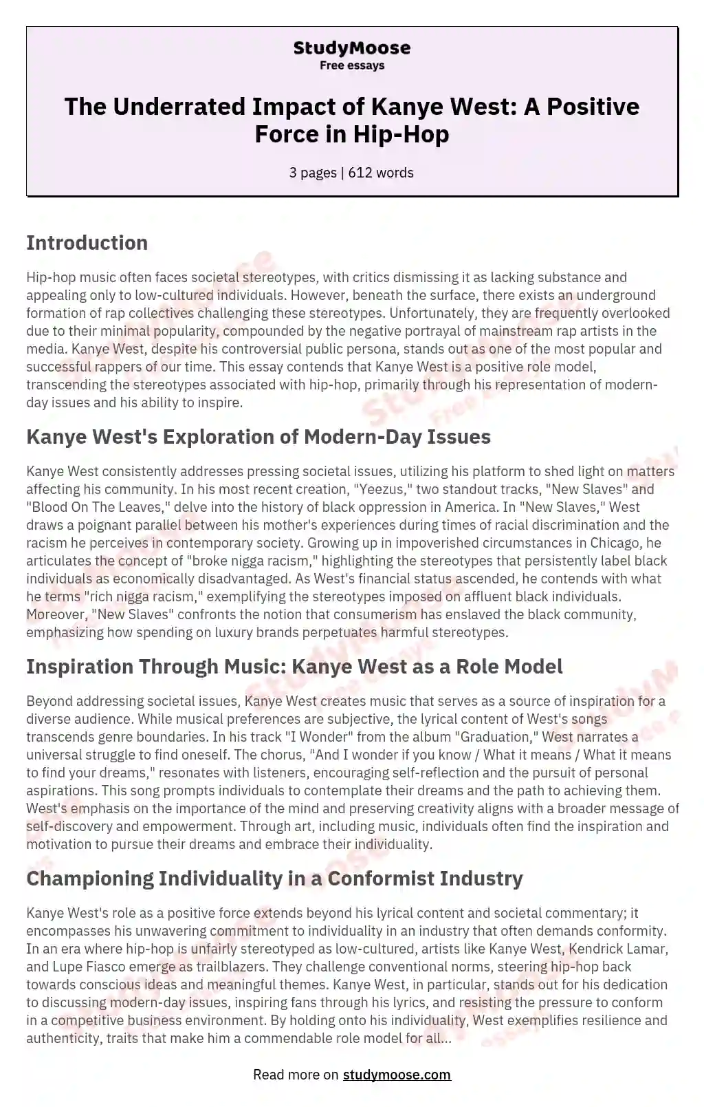 The Underrated Impact of Kanye West: A Positive Force in Hip-Hop essay