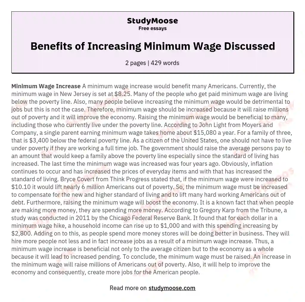 Benefits of Increasing Minimum Wage Discussed essay