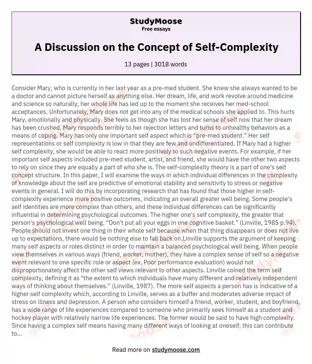 A Discussion on the Concept of Self-Complexity essay