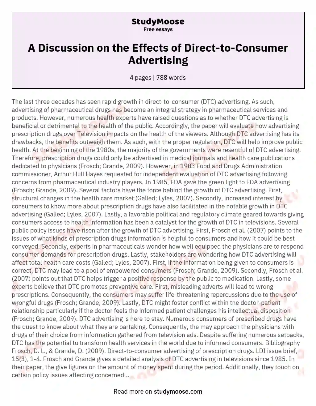 A Discussion on the Effects of Direct-to-Consumer Advertising essay