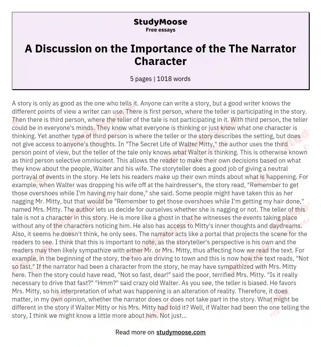 A Discussion on the Importance of the The Narrator Сharacter Free Essay ...