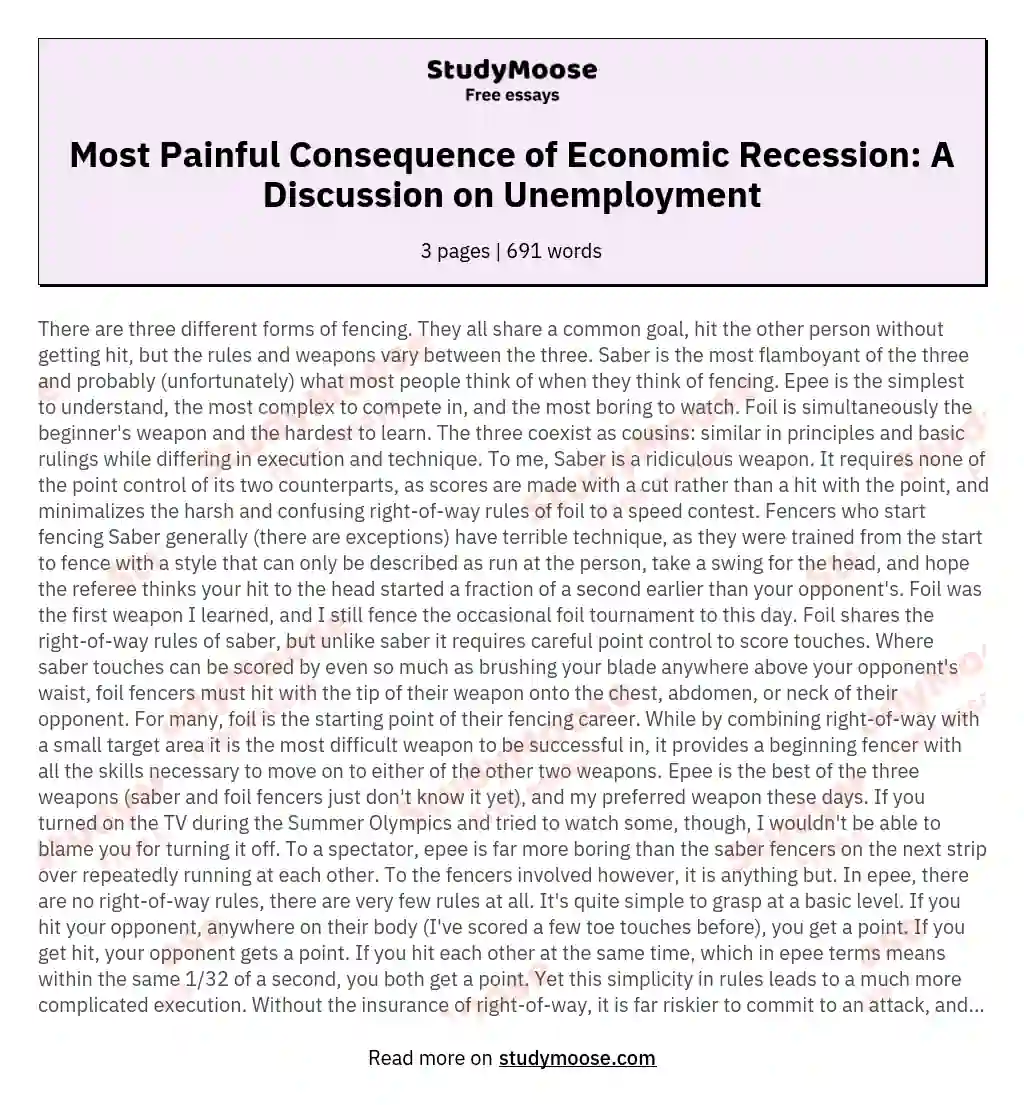 Most Painful Consequence of Economic Recession: A Discussion on Unemployment essay