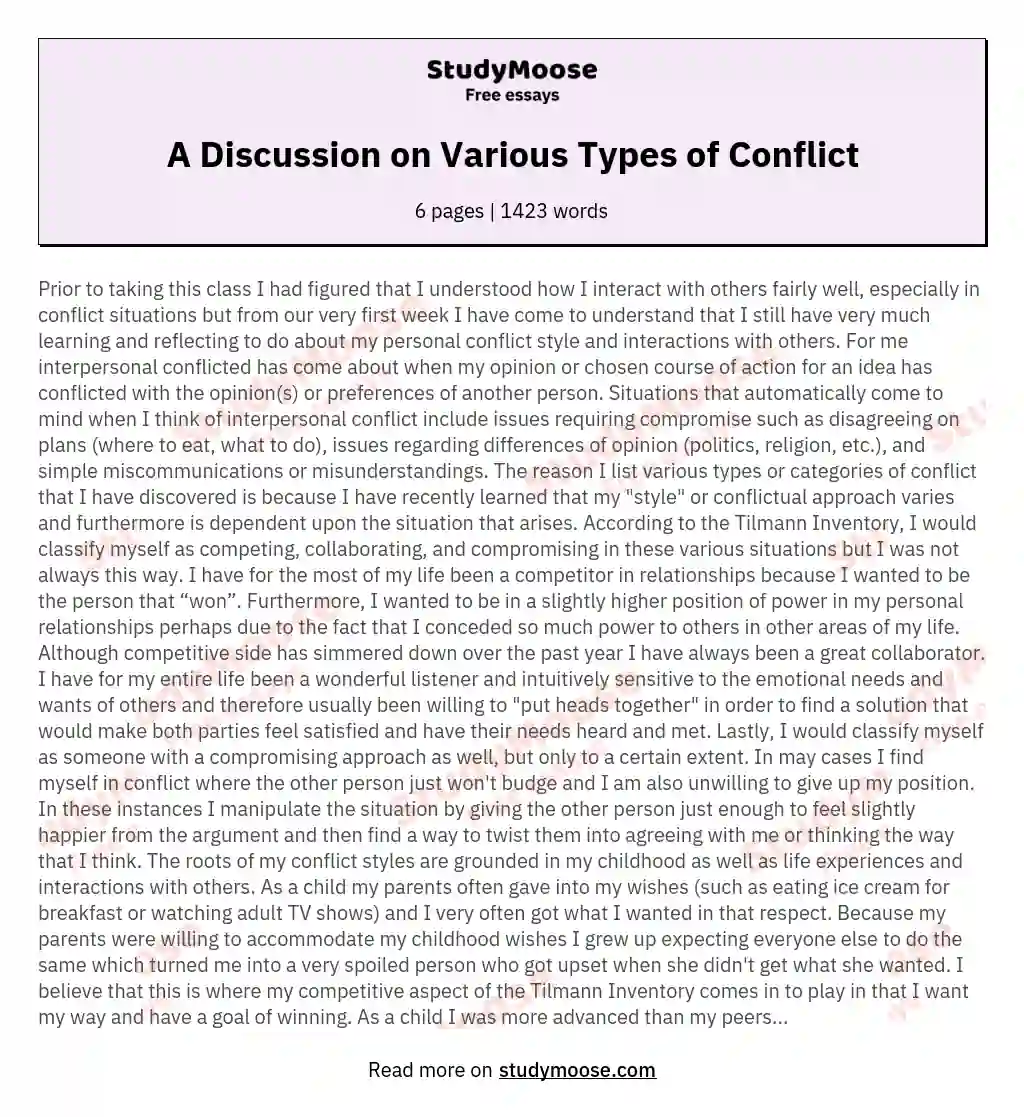A Discussion on Various Types of Conflict essay