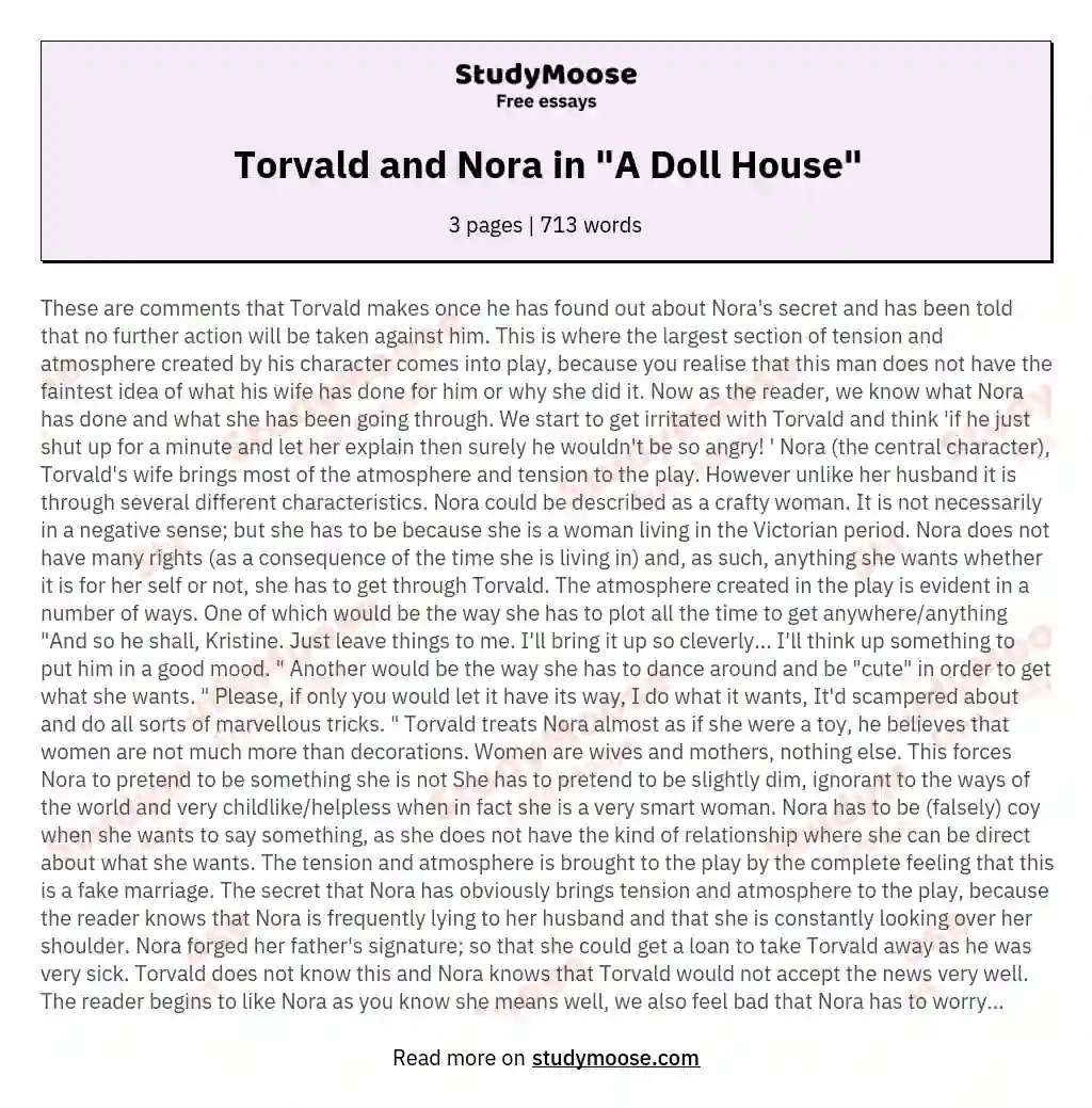 Torvald and Nora in "A Doll House" essay