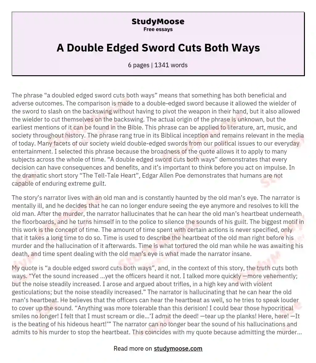 A Double Edged Sword Cuts Both Ways essay