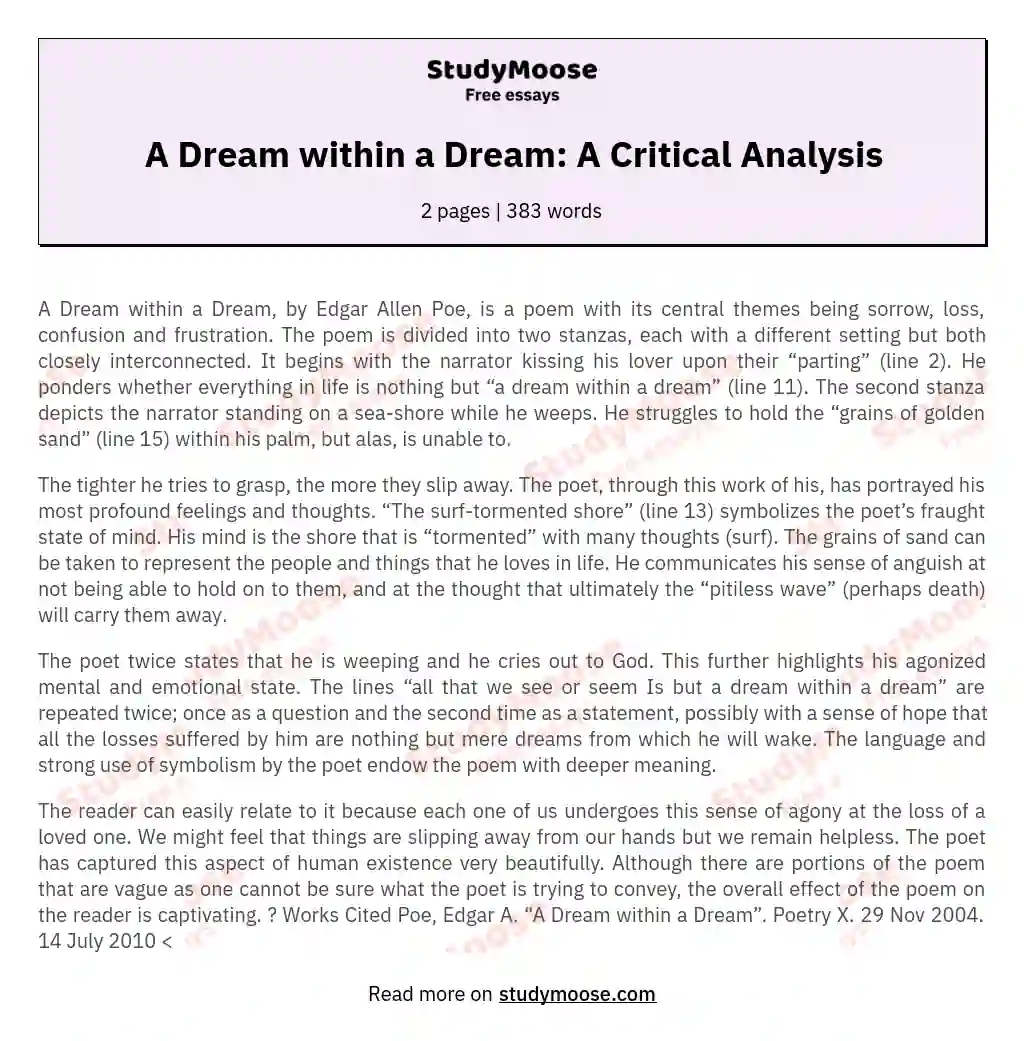 A Dream within a Dream: A Critical Analysis essay