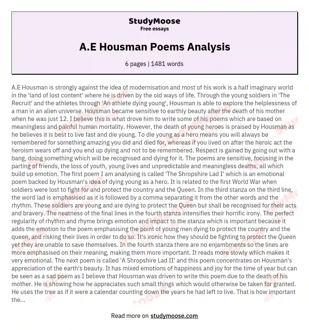 A.E Housman Poems Analysis