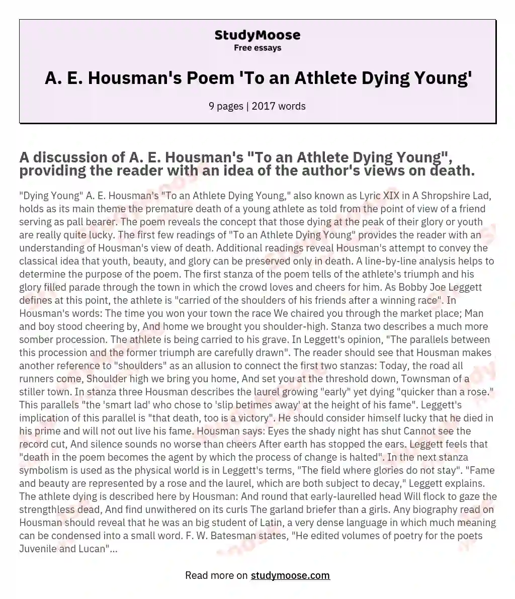 A. E. Housman's Poem 'To an Athlete Dying Young'