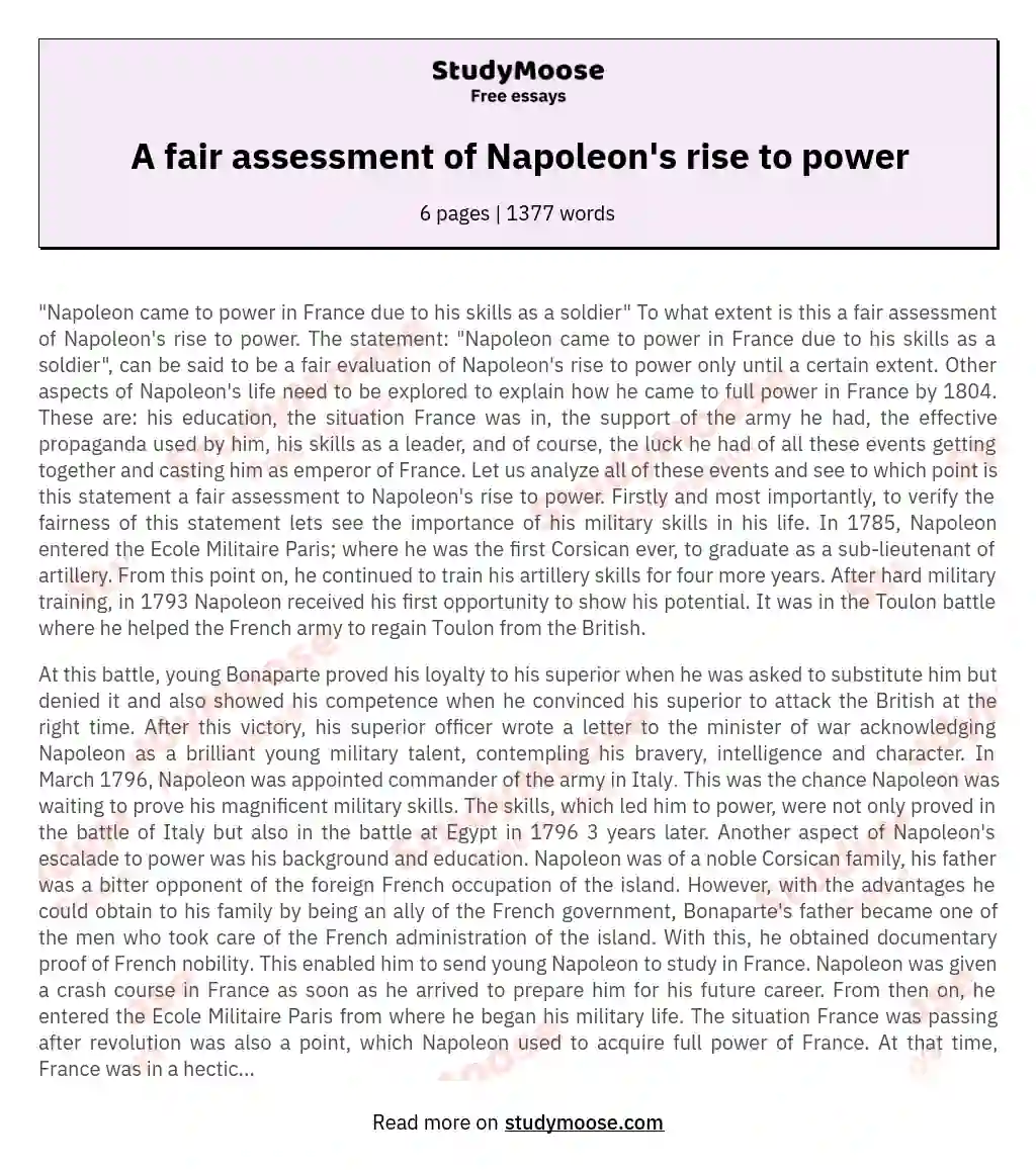 A fair assessment of Napoleon's rise to power essay