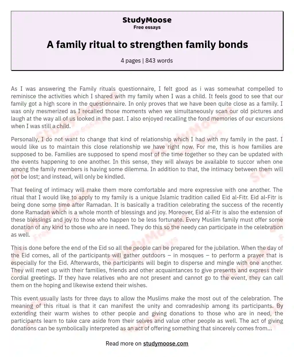 A family ritual to strengthen family bonds