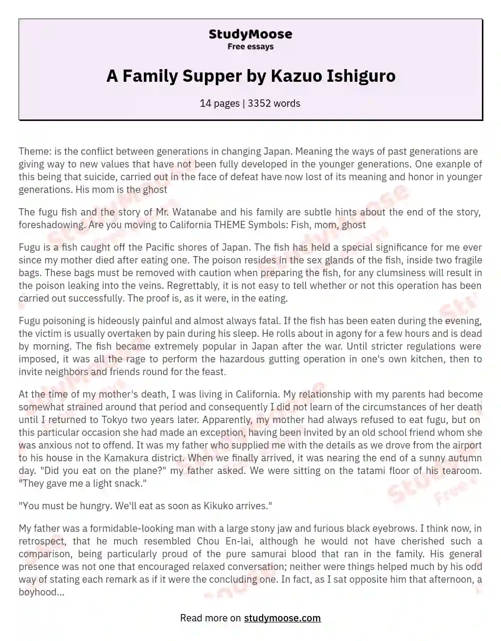 A Family Supper by Kazuo Ishiguro essay