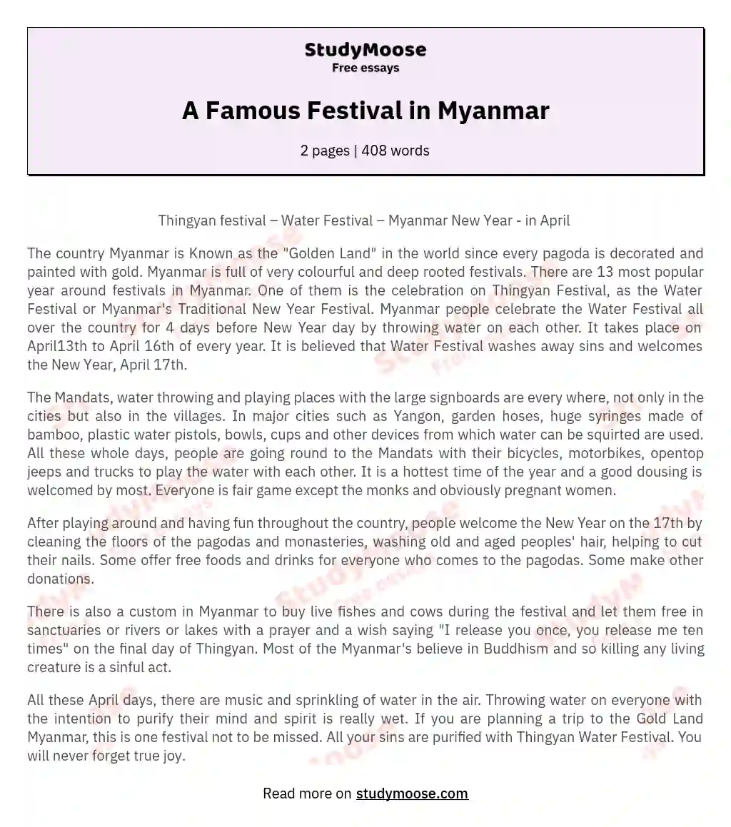 A Famous Festival in Myanmar essay