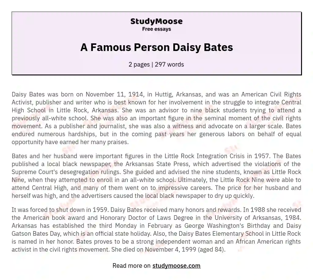 A Famous Person Daisy Bates