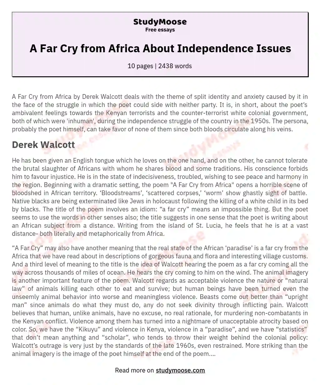 A Far Cry from Africa About Independence Issues essay