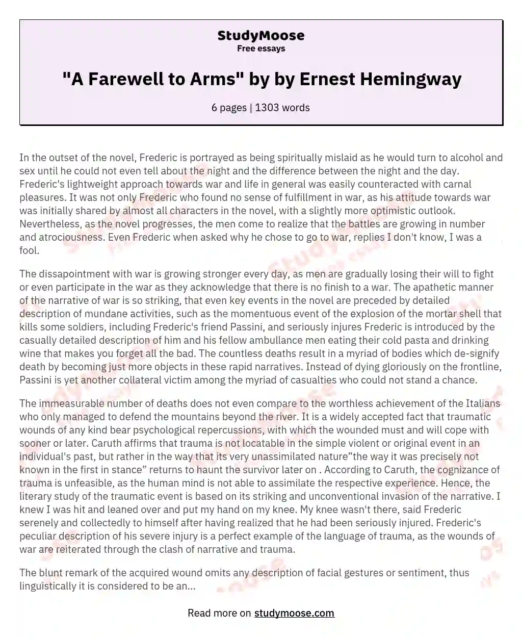 "A Farewell to Arms" by by Ernest Hemingway
