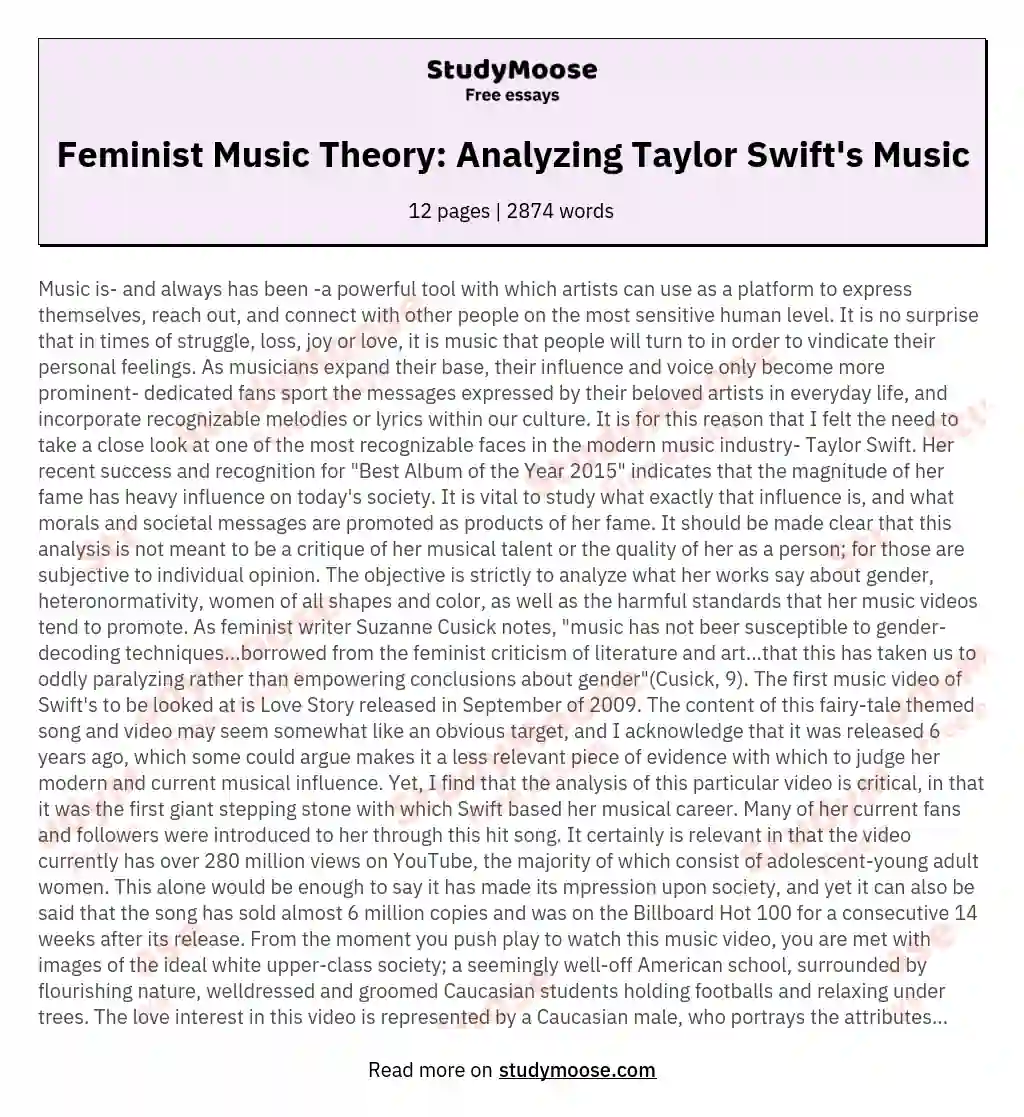 Feminist Music Theory: Analyzing Taylor Swift's Music essay