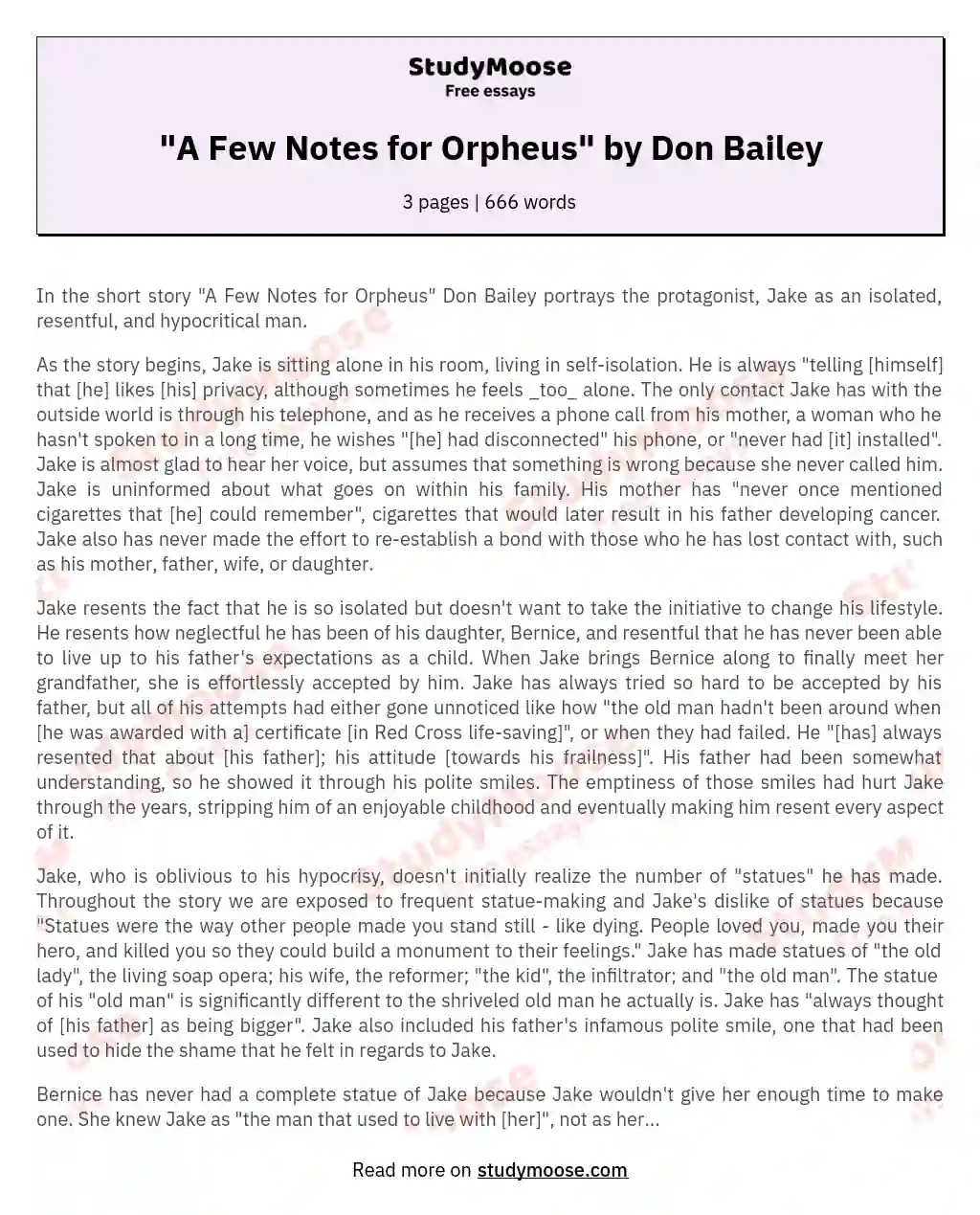 "A Few Notes for Orpheus" by Don Bailey essay