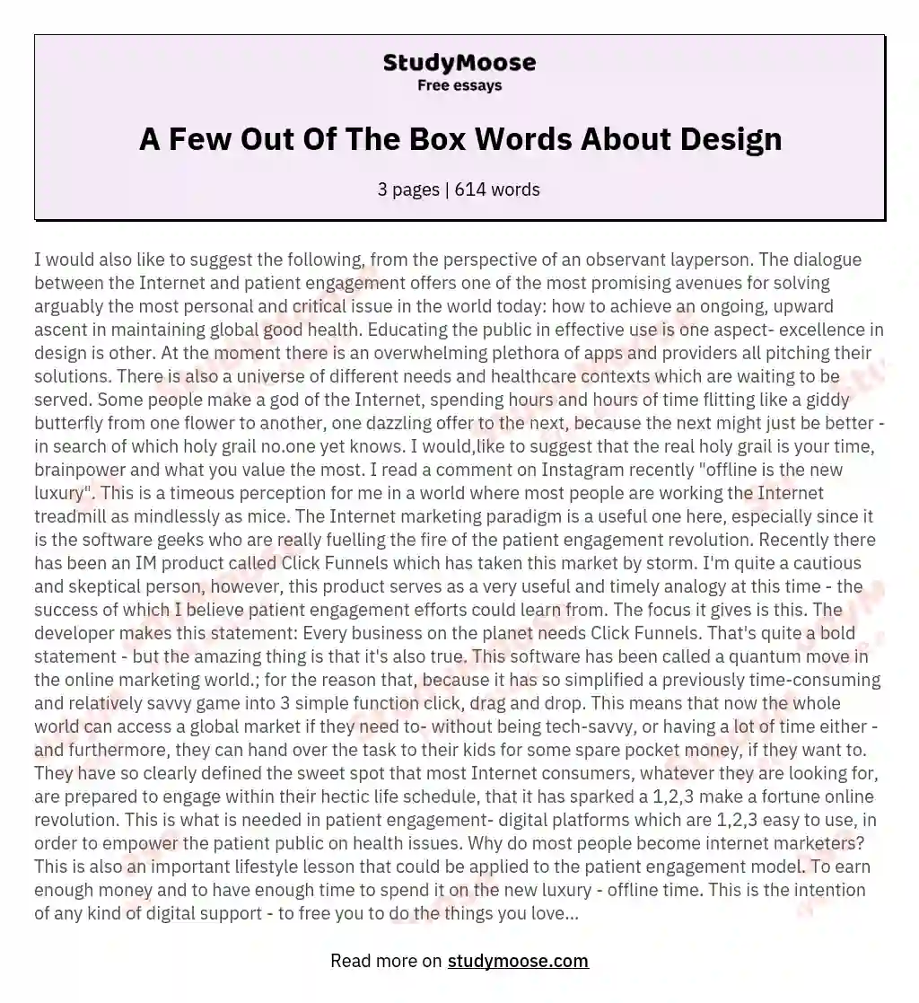 A Few Out Of The Box Words About Design essay