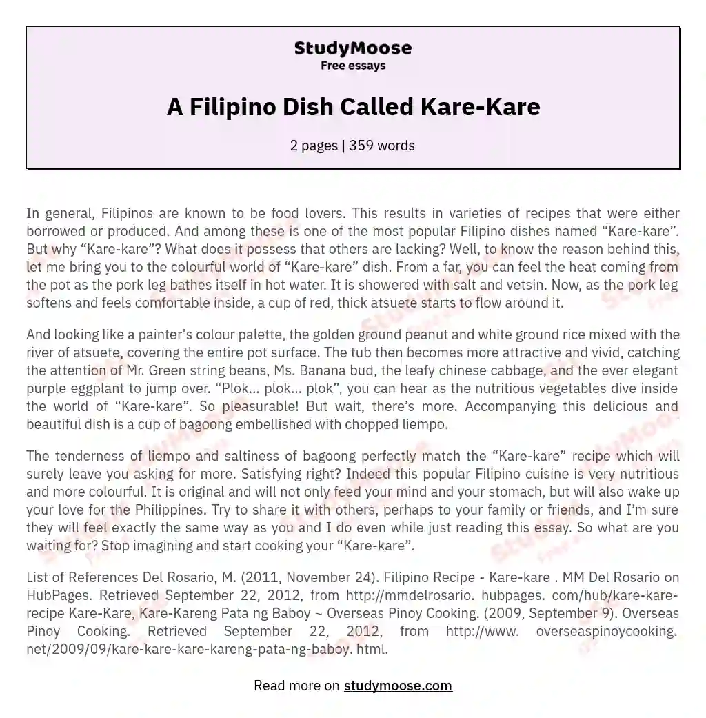 A Filipino Dish Called Kare-Kare essay