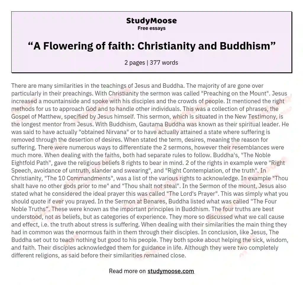“A Flowering of faith: Christianity and Buddhism” essay